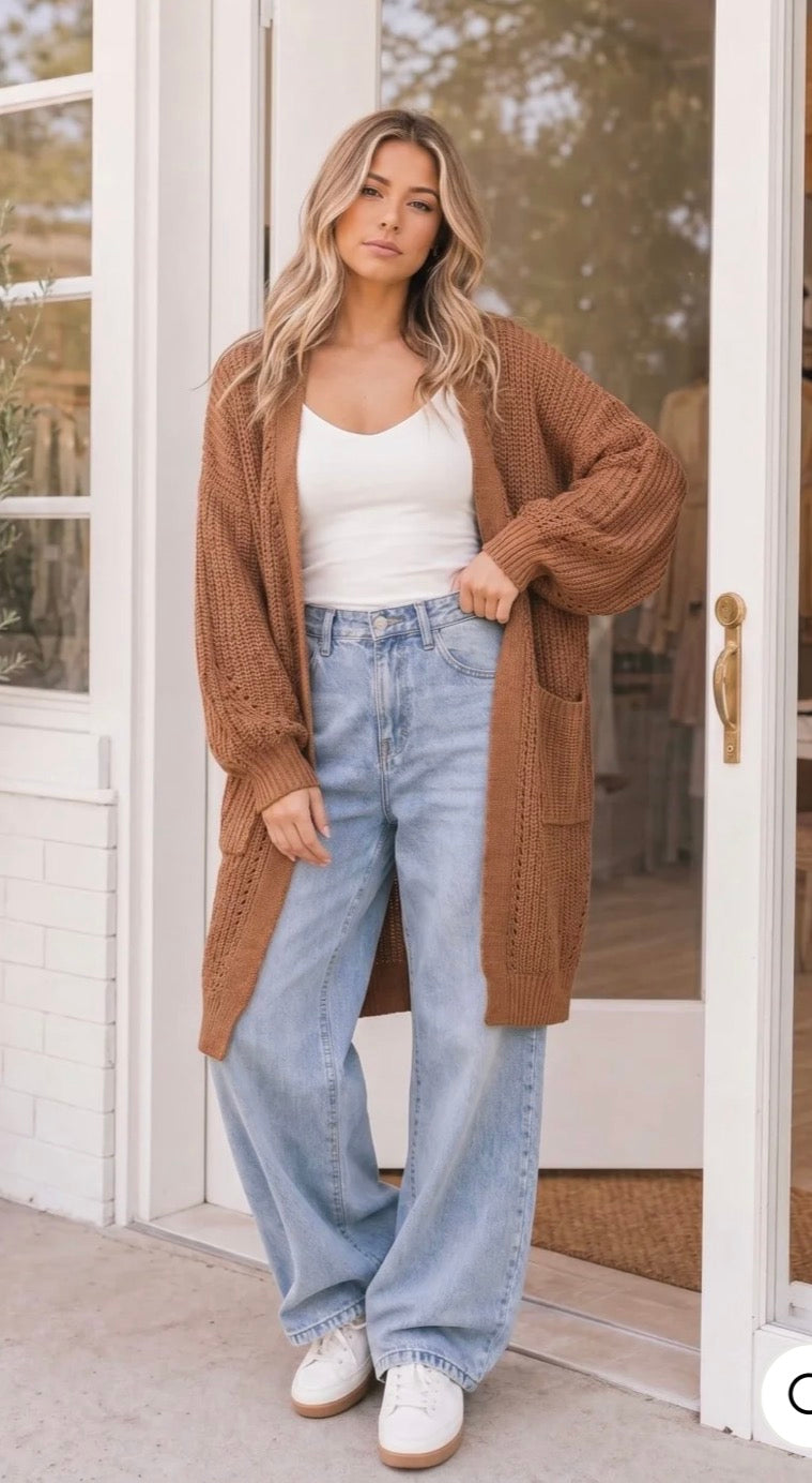 Camel Longline Knit Cardigan