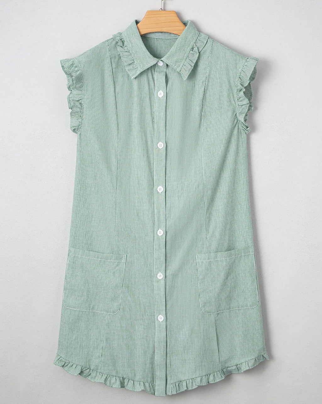 Green Striped Button Up Mini Dress