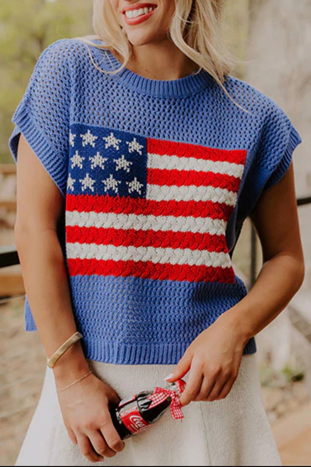 American Flag Short Sleeve Sweater