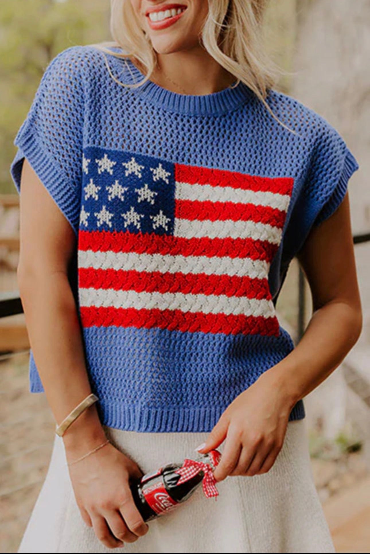 American Flag Short Sleeve Sweater