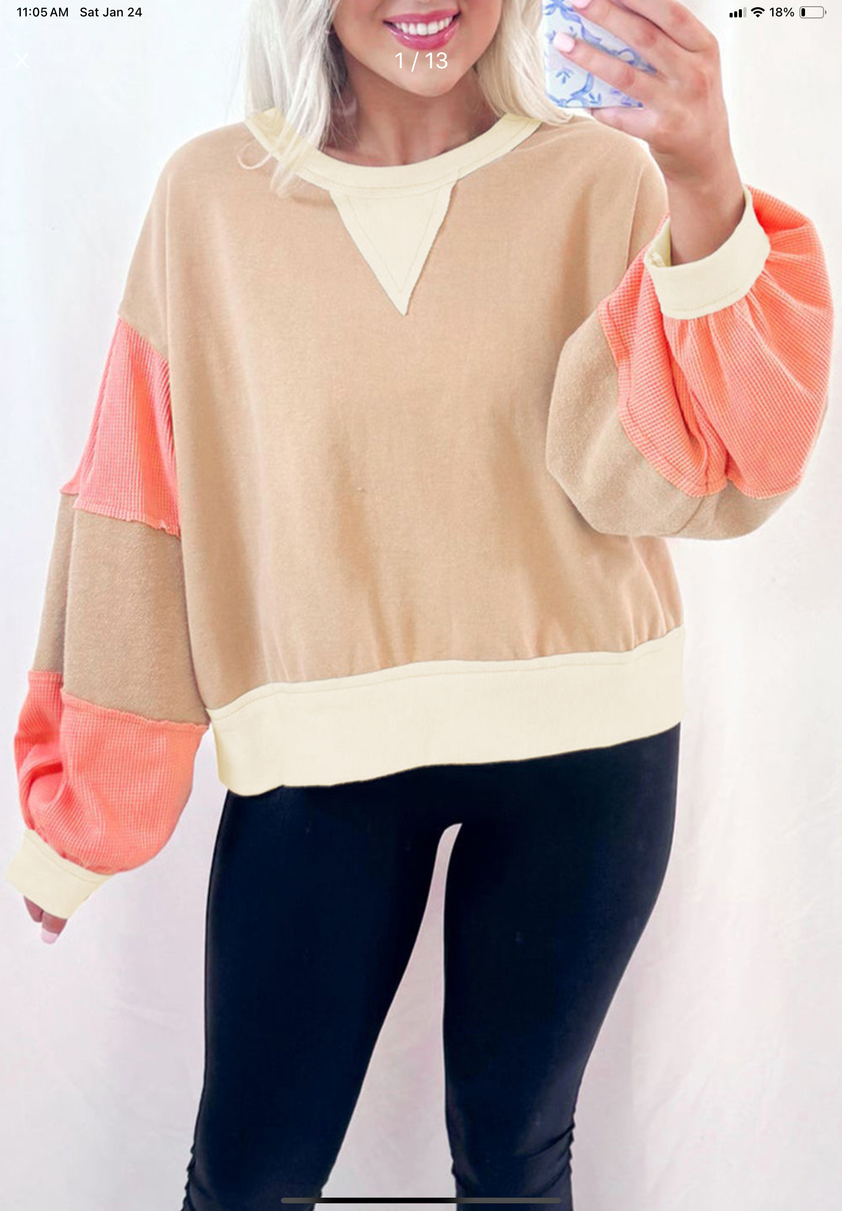 Light French Beige Waffle Textured Pullover Sweatshirt
