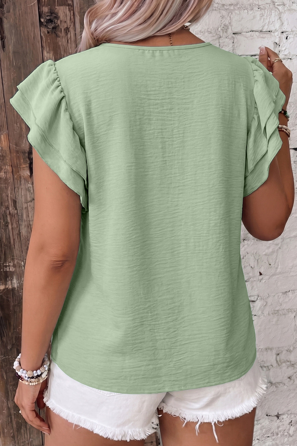 Curvy Green Ruffle Sleeve Top
