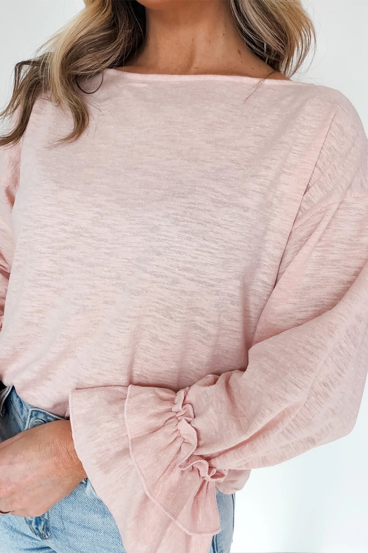 Pink Long Sleeve Ruffle Cuff Top
