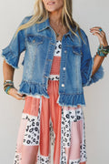 Ruffle Hem Half Sleeve Denim Jacket