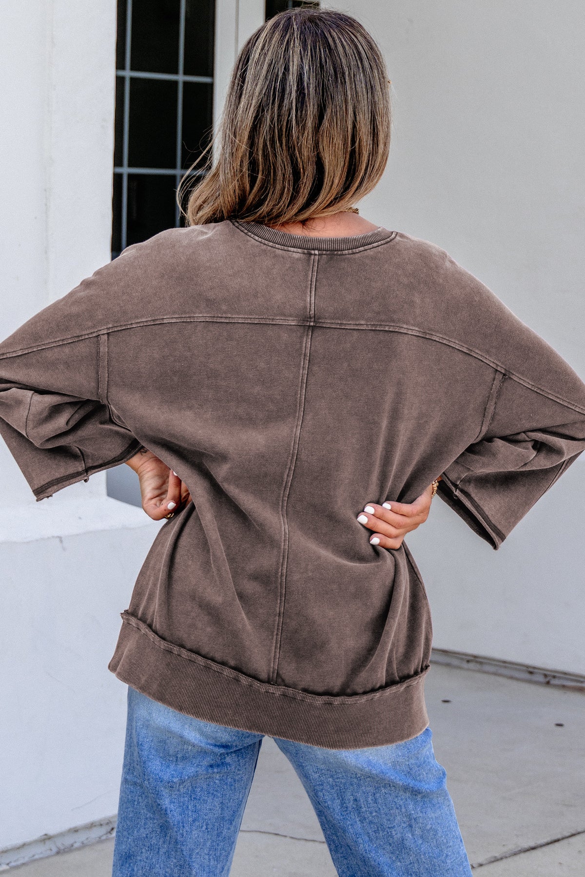 Brown 3/4 Sleeve Loose Top