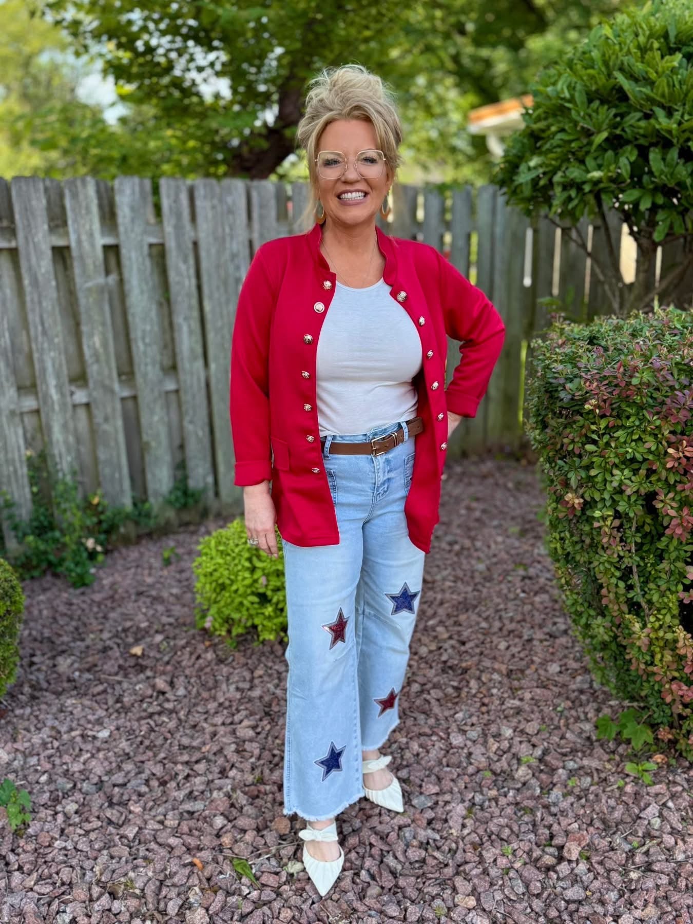 Patriotic Sequin Star Cropped Jeans