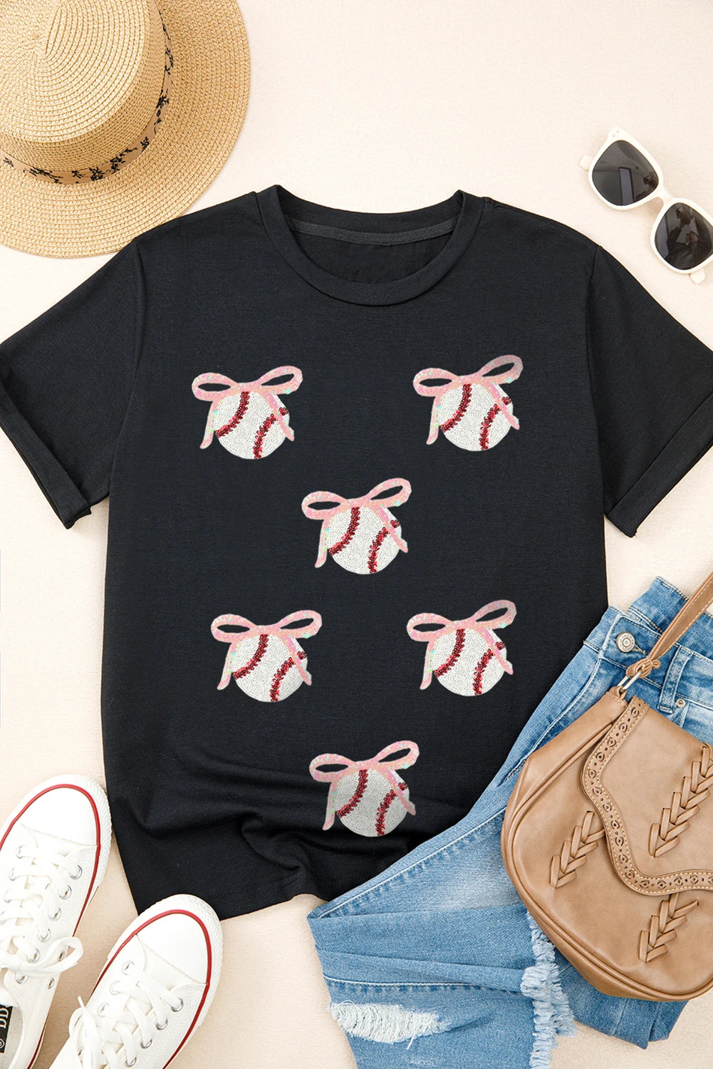 Sequin Baseball Graphic T-Shirt
