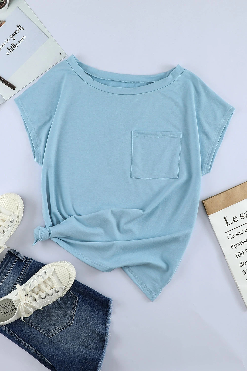 Light Blue Short Sleeve T-Shirt with Pocket