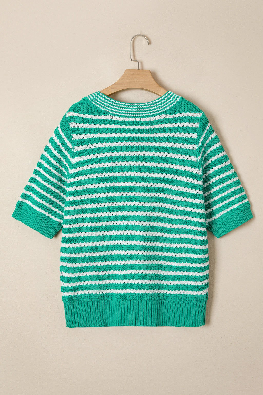 Green Striped V-Neck Bow Knot Sweater