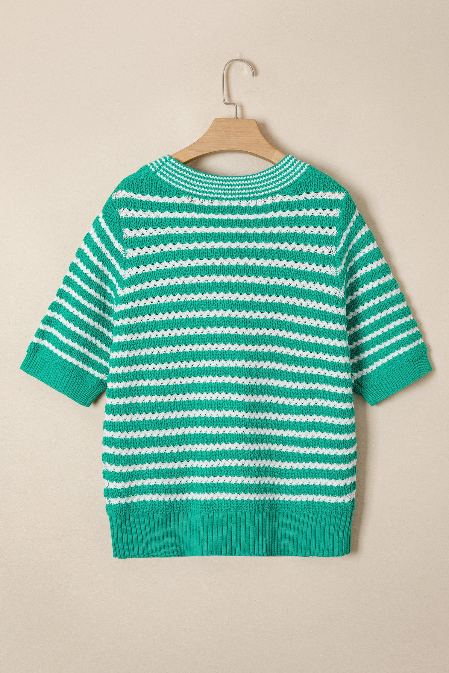 Green Striped V-Neck Bow Knot Sweater