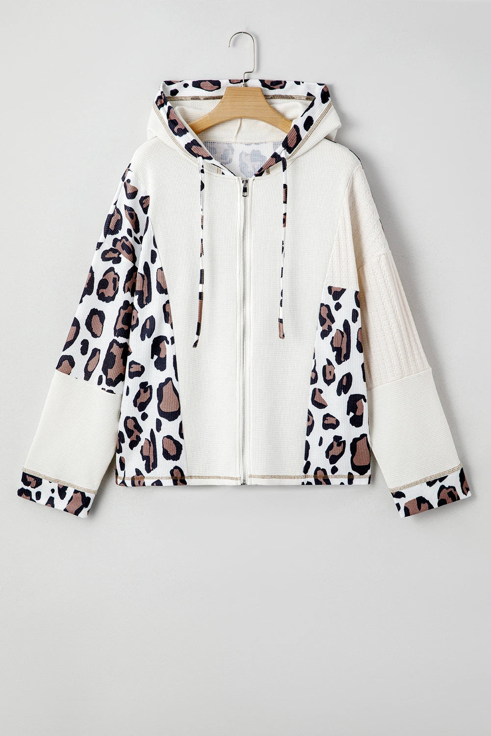Leopard Patchwork Zip-Up Hoodie