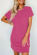 Pink Ribbed T-Shirt Dress with Pocket